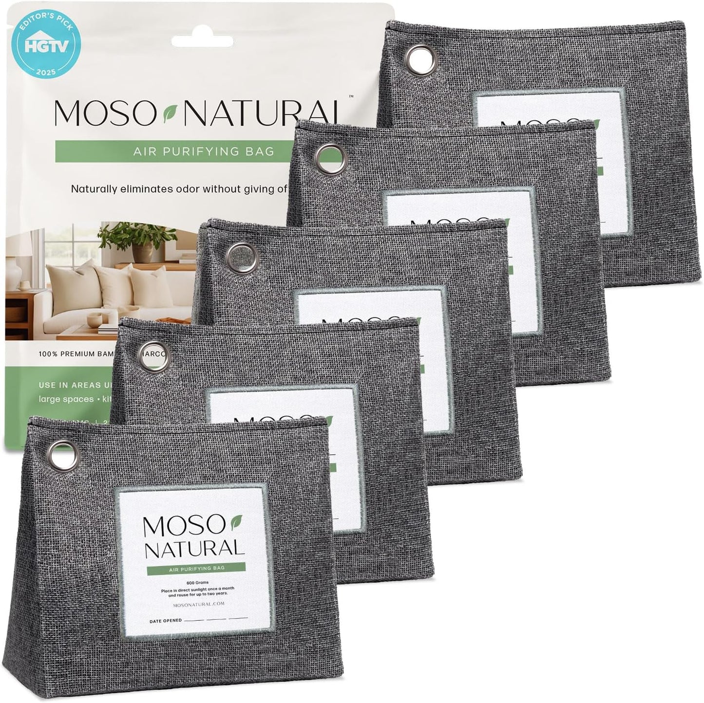 Moso Natural Air Purifying Bag 600g, Premium Charcoal Odor Absorber & Room Deodorizer for Large Spaces — Lasts 2 Years, Bedroom, Basement, Pet Odor Eliminator for Home, Unscented Bamboo Charcoal Bag