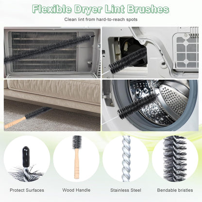 2 PCS Dryer Vent Cleaner Kit Compatible with Most Vacuum Cleaner | Dryer Lint Brush and Vacuum Hose Attachment with Universal Elastic Connector, Quickly Lint Remover