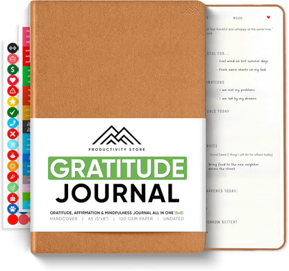 Gratitude & Self-Care Journal - Guided Mindfulness & Mental Health Journal All-in-One with Prompts for Self Discovery - Daily Journal for Men & Women (A5, Black) - PRODUCTIVITY STORE