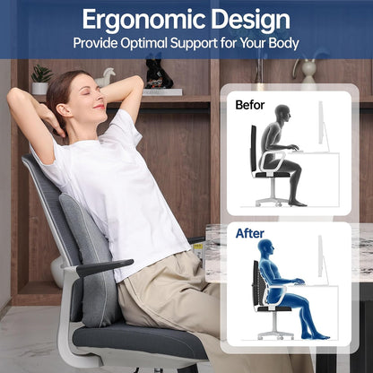 Soft Comfortable Memory Lumbar Support Pillow Back Cushion for Offic | Built-In Adjustable Straps Secure Reduce Back Soreness Pressure Distribution Breathable Premium Fabric Long-lasting Support