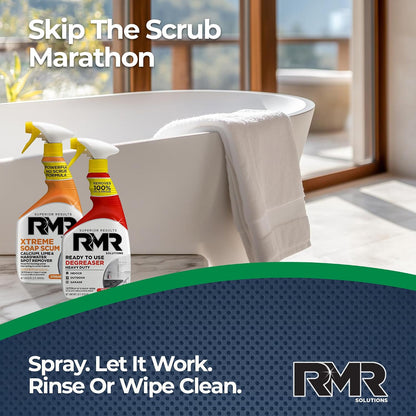 RMR Grease & Grime Eraser Kit – Degreaser & Cleaner + Xtreme Soap Scum Remover, Fast-Acting Kitchen & Bathroom Cleaning System for Grease, Soap Scum, Calcium & Hard Water Buildup, 2–32 Oz Bottles