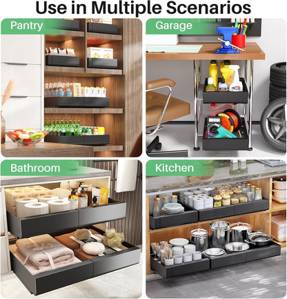 Kitstorack Pull out Cabinet Organizer, Expandable(12"-20") Heavy Duty Slide out Drawers Fixed with Adhesive Nano Film for Pots, Roll out Shelf Storage for Kitchen Base Cabinet Organization(White)