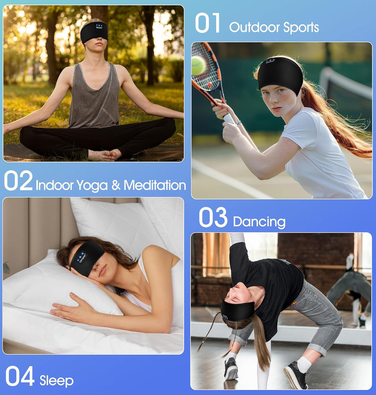 Sleep Headphones Headband Bluetooth 5.4, TOPOINT Sports Headband Earphones Sleeping Bluetooth Wireless with USB C for Women Men Sports Gifts Workout Jogging Yoga Insomnia Air Travel Meditation
