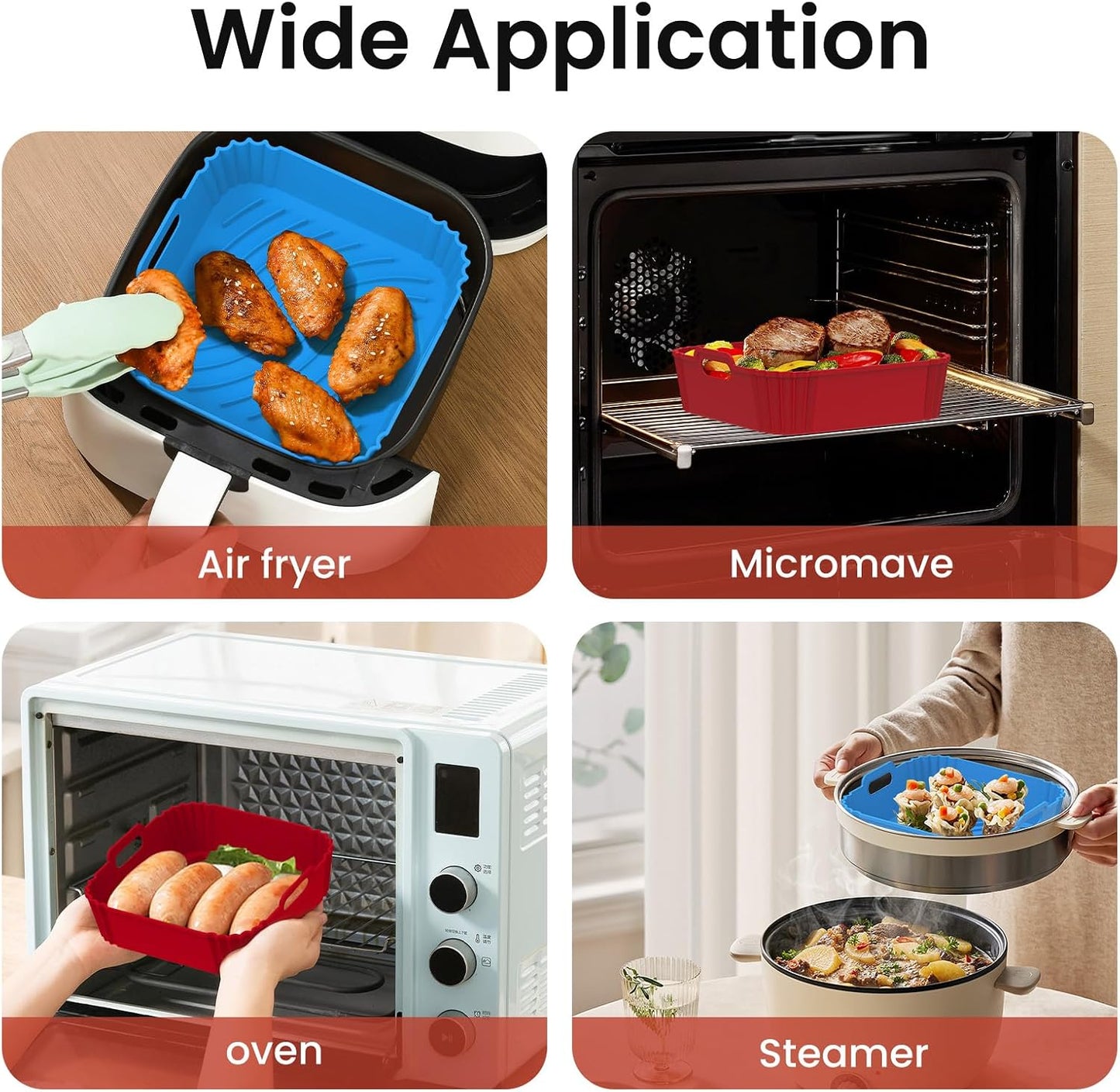 Redfly 2 Pack Silicone Air Fryer Liners, Square Reusable Non-Stick Basket Inserts for 4-5 QT Air Fryers, Dishwasher Safe Parchment Paper Replacement Accessories Gray & Black