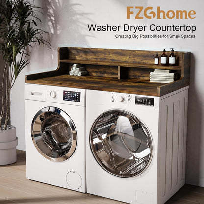 Washer Dryer Countertop, 54" x 27.55" 2-Tier Washer Dryer Topper with Edge, for Laundry Room Organization Oak
