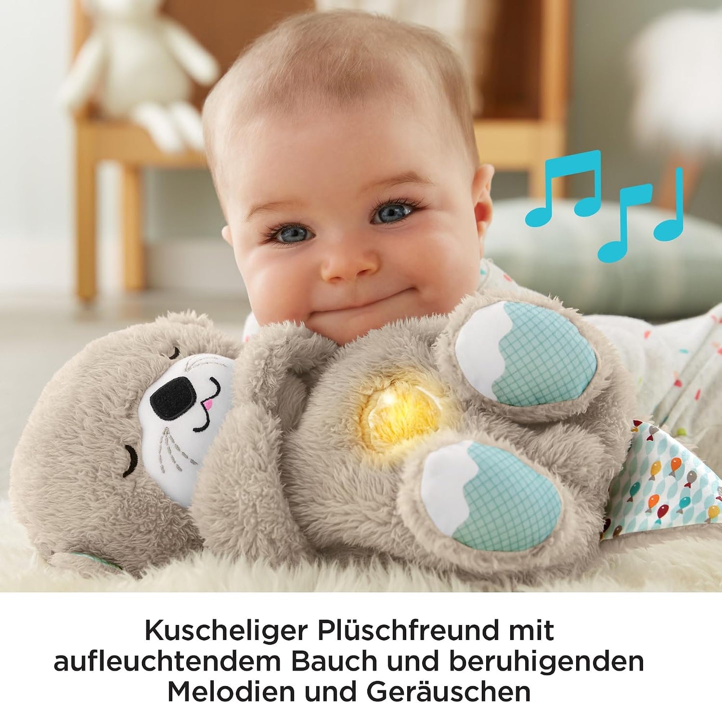 FISHER-PRICE BABY Toy Soothe 'n Snuggle Otter Portable Plush Sound Machine with Music Lights & Breathing Motion for Newborns 0+ Months