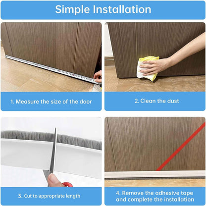 39-inch Door Draft Stopper with Brush - Adhesive Weather Stripping Seal for Exterior/Interior Doors | Under Door Sweep Blocks Drafts, Noise & Dust | Fits 1/4"-1" Gaps(White)