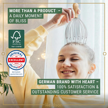 Wire Head Massager 32 Fingers – Scalp Head Scratcher Whisk Tool | Dermatest "excellent", 32 flexible stainless steel fingers, manual head spa tool, tingling scalp & neck relaxation