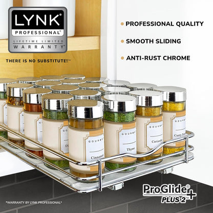 LYNK PROFESSIONAL® Pull Out Spice Organization for Cabinets - 4-3/8 inch Wide – Spice Rack for Inside Cabinets, Slide Out Spice Rack Organizer for cabinet – Pull Out Spice Rack, Sliding 2 Tier Chrome