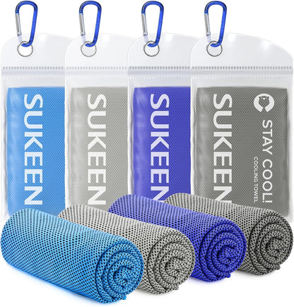 Sukeen 4 Pack Cooling Towels (40"x12") for Neck and Face Instant Cooling | Stay Cool in Hot Weather,Versatility,Soft,Breathable,Durability for Sports,Outdoor activities,Summer works in heat