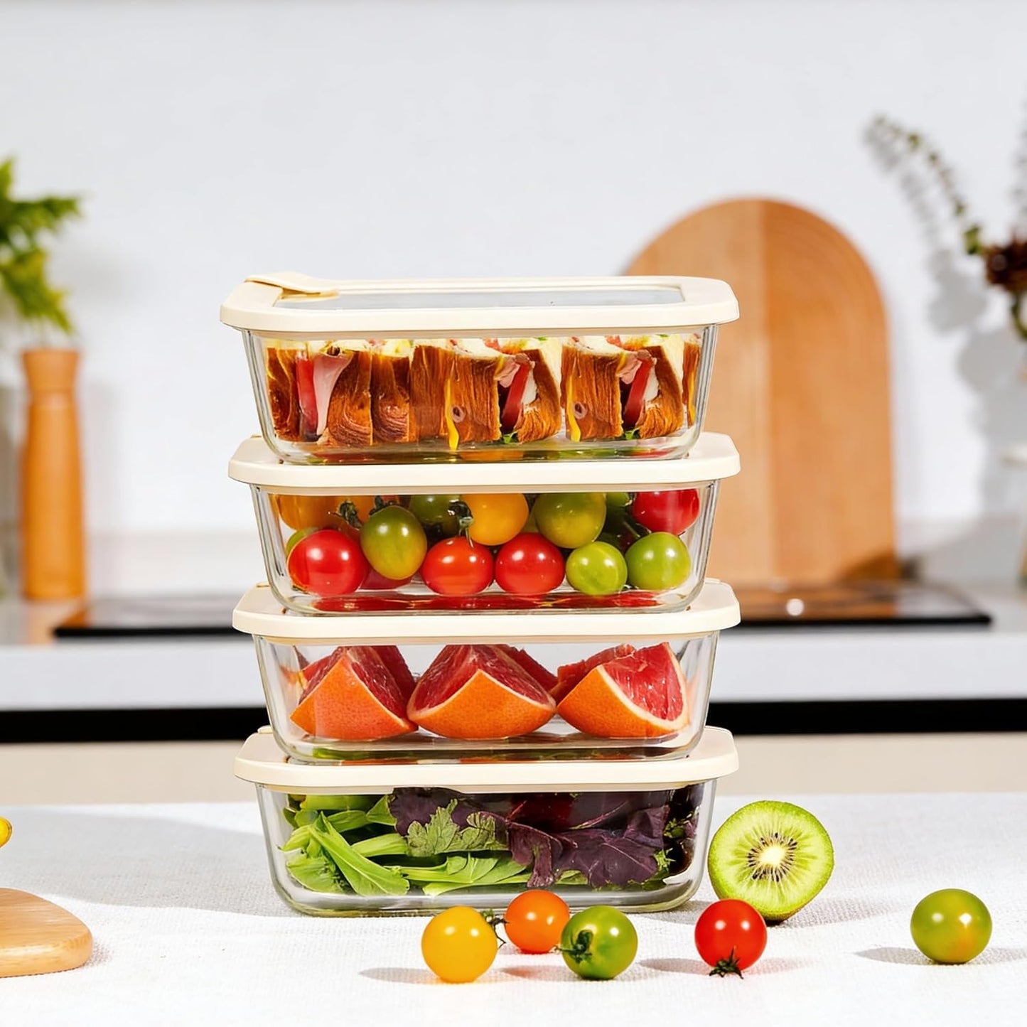Glass Food Storage Containers with Glass Lids, Microwave Safe Food Container Set, Aitight Meal Prep Container Set, BPA Free, 2 extra Colanders, LeakProof, 2 Pack of 60oz