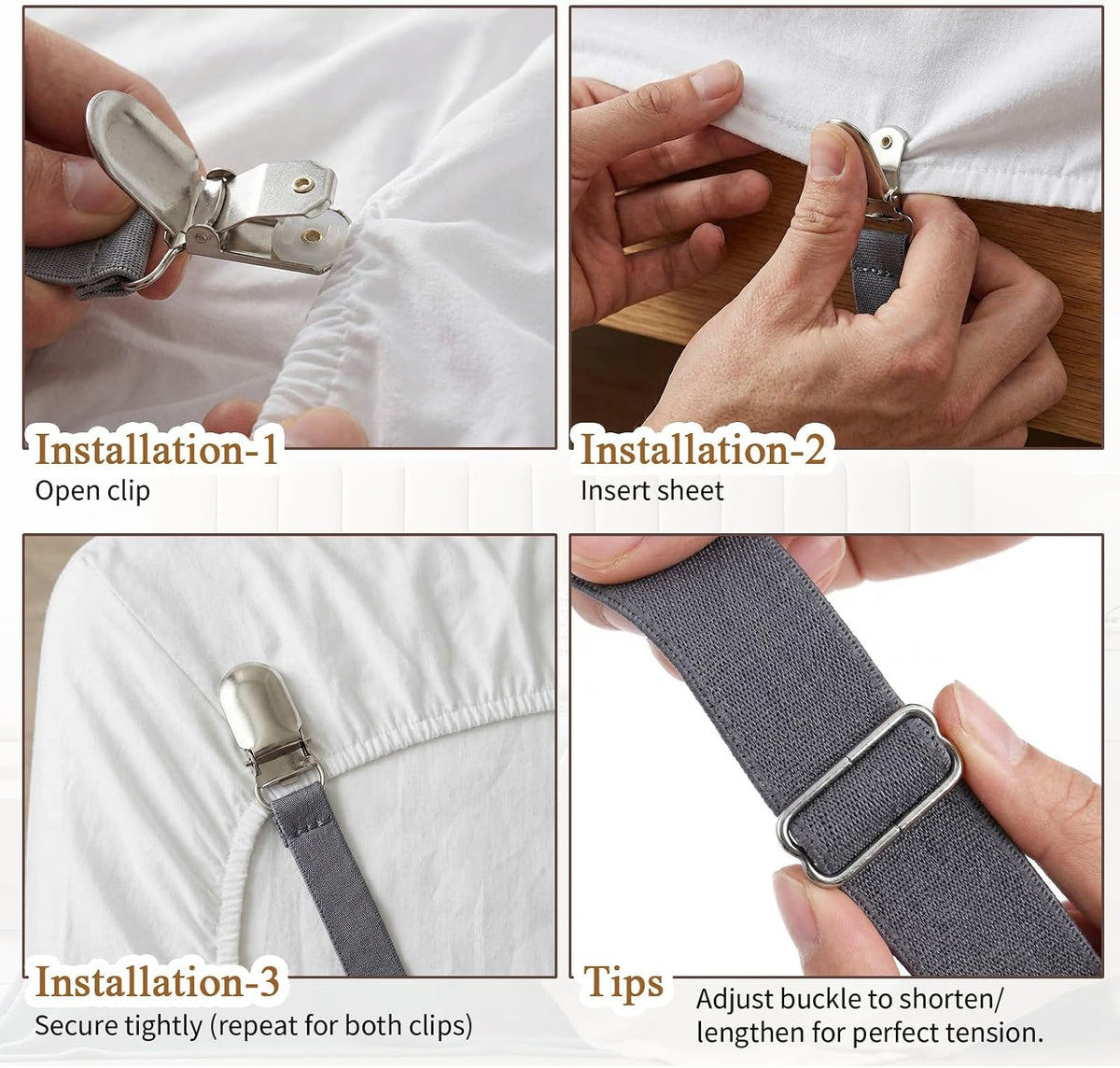 Boao 24 Pcs Bed Sheet Clips Straps Heavy Duty Adjustable Fasteners Elastic Fitted Bed Holder Mattress Corner Sheet Fasteners for Home Room Couch Supplies(White,8-12inch)