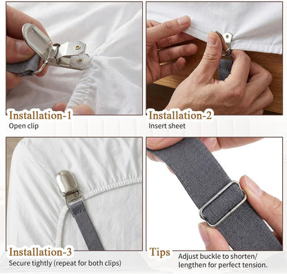 Boao 24 Pcs Bed Sheet Clips Straps Heavy Duty Adjustable Fasteners Elastic Fitted Bed Holder Mattress Corner Sheet Fasteners for Home Room Couch Supplies(White,8-12inch)