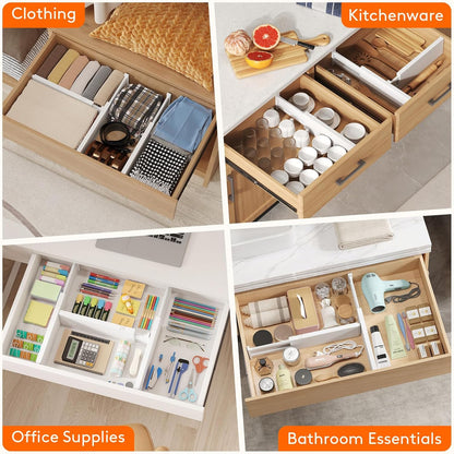 Lifewit 5 Pack Upgrade Drawer Dividers for Clothes, 4" High 11"-17" Adjustable Dresser Drawer Organizers, Expandable White Plastic Drawer Separators for Kitchen, Nursery, Office Organization & Storage | 5 Pack 11"-17" Expandable White Plastic Drawer