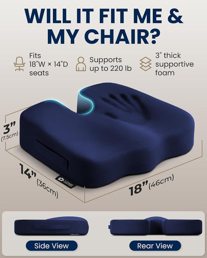 5 STARS UNITED Seat Cushion - Memory Foam Chair Cushion for Tailbone Pain Relief - Ergonomic Support for Coccyx, Sciatica & Butt - Office, Desk & Gaming Chair, Car Seat, Wheelchair, Airplane, Black