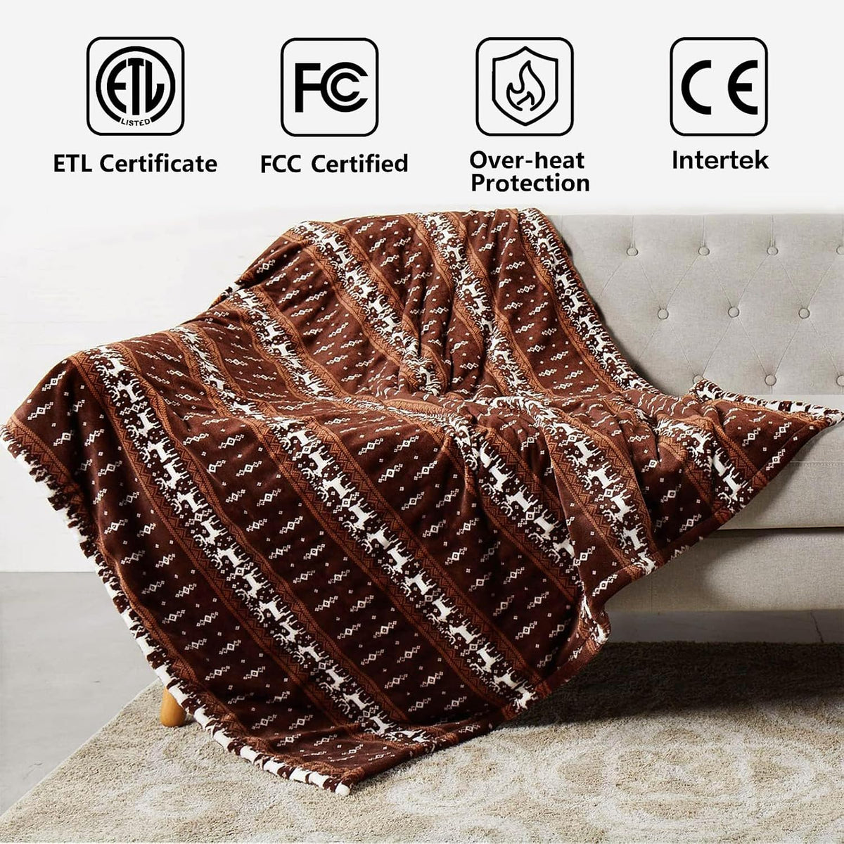 Tefici Electric Heated Blanket, Super Cozy 2-Layer Flannel Heated Throw
