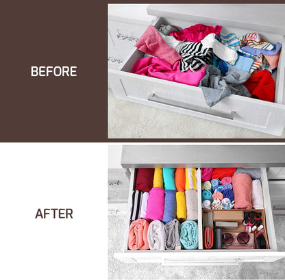 6-Pack Drawer Dividers 2.6-Inch High Dresser Drawer Organizer 16 to 22 Inch | Bamboo, Spring Loaded, No Tools Needed, Fits Wide Drawers for Socks, Clothes, Utensils, Bedroom, Bathroom, Kitchen, Office