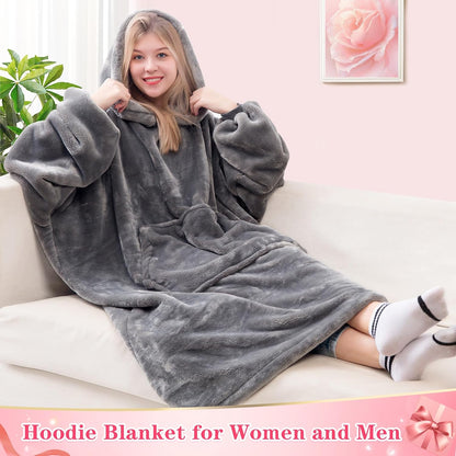 Wearable Blanket Sweatshirt Gifts for Women and Men, Warm and Cozy Giant Blanket Hoodie, Thick Flannel Blanket with Sleeves and Giant Pocket - Dark Gray
