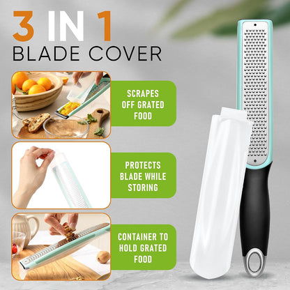 Spring Chef Stainless Steel Lemon Zester - Garlic & Ginger Grater - Gray | Premium Zester with Blade Cover, Cheese Grater with Handle for Parmesan, Nutmeg, Lime - Durable Citrus Zester, Fine Shred
