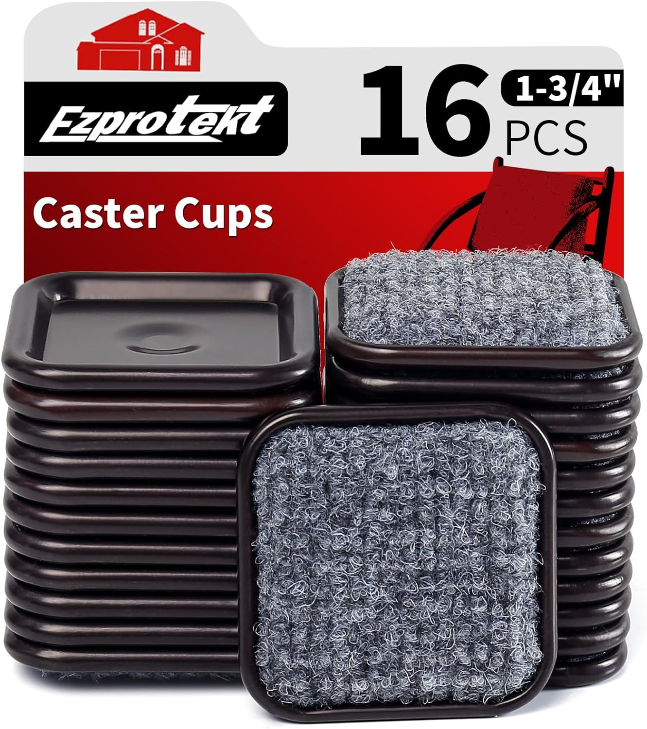 Ezprotekt 1.63" Round Carpet Bottom Furniture Caster Cups, 16 Pcs Reusable Furniture Coasters, Felt Furniture Sliders Pads to Protect Hardwood, Tile or Carpetd Floors from Scratches (Dark Brown)