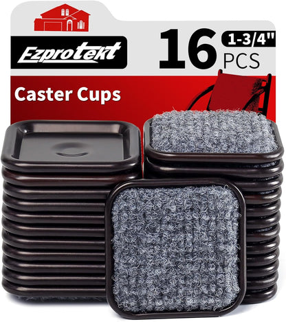 Ezprotekt 1.63" Round Carpet Bottom Furniture Caster Cups, 16 Pcs Reusable Furniture Coasters, Felt Furniture Sliders Pads to Protect Hardwood, Tile or Carpetd Floors from Scratches (Dark Brown)