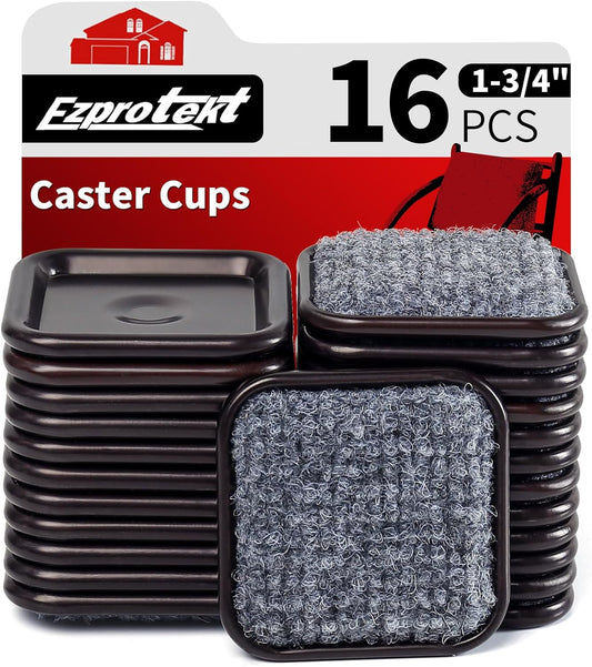 Ezprotekt 1.63" Round Carpet Bottom Furniture Caster Cups, 16 Pcs Reusable Furniture Coasters, Felt Furniture Sliders Pads to Protect Hardwood, Tile or Carpetd Floors from Scratches (Dark Brown)