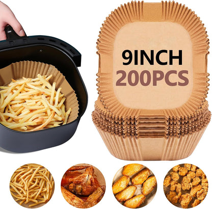 UBeesize 9 Inch Disposable Air Fryer Liners 200 Pack Square Parchment Liner
