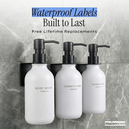 MaisoNovo Shampoo and Conditioner Dispenser|Refillable Black Set of 3 | 500 ml Shower Gel Dispenser Set of 3. Refillable Shampoo and Conditioner Bottles. Drill Free Secure Design. Black