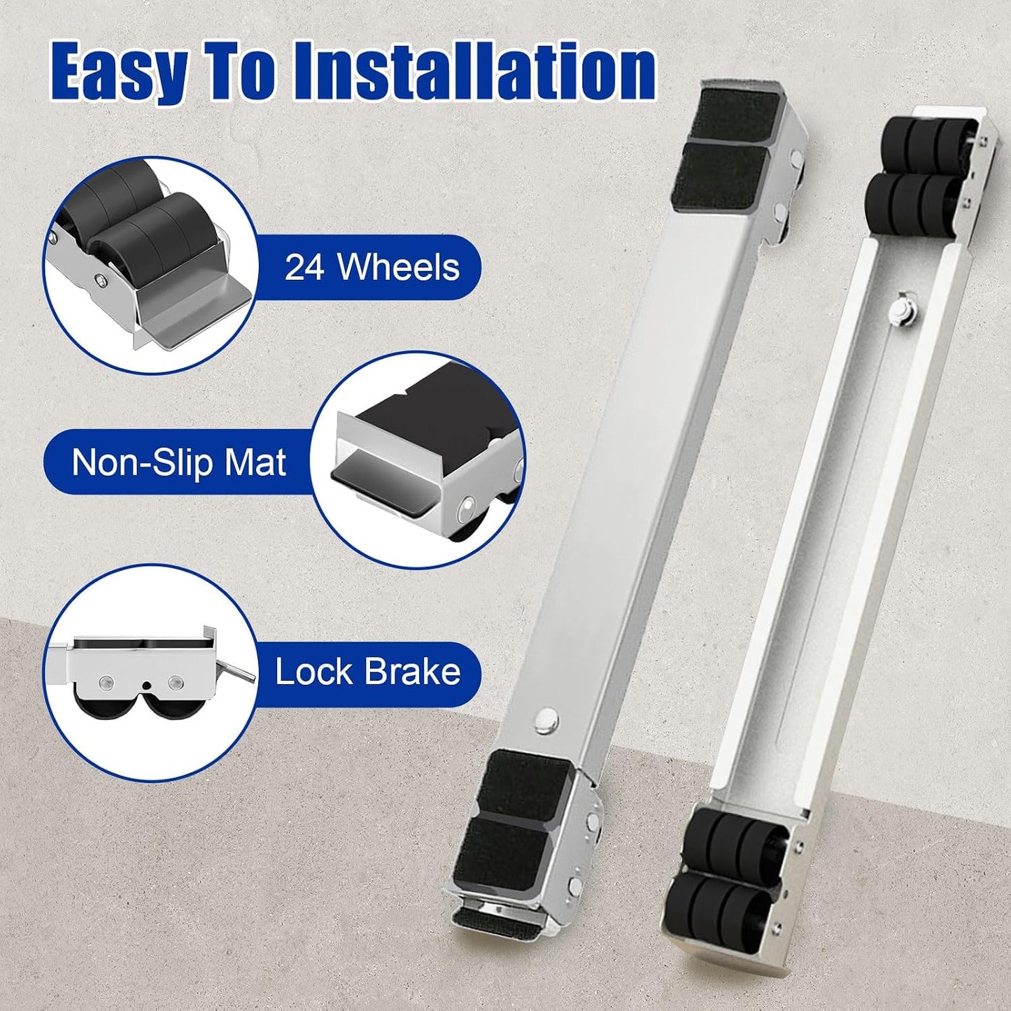 Heavy Duty Furniture Appliances Rollers, Extendable Appliance Rollers with Brake, Mobile Washing Machine Base for Refrigerators, Dishwashers, Washing Machines, 660 lbs Total Load (White