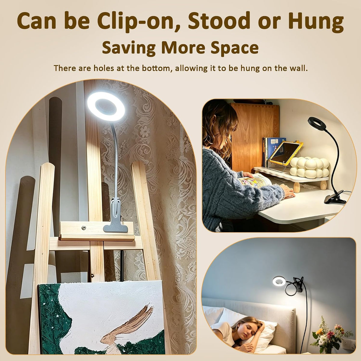 Akynite Desk Lamp Clip on Light, 48 LED Clamp Lamp, 5 Color 10 Brightness