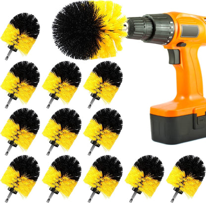 Drill Brush Nylon Drill Brush Attachment Electric Power Scrubber Scrub Brush Multi Purpose Cleaning Supplies for Drill Bathroom Surfaces Tub Grout Shower Kitchen Tile Auto Car (Yellow, 12 Pcs)