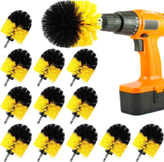 Drill Brush Nylon Drill Brush Attachment Electric Power Scrubber Scrub Brush Multi Purpose Cleaning Supplies for Drill Bathroom Surfaces Tub Grout Shower Kitchen Tile Auto Car (Yellow, 12 Pcs)