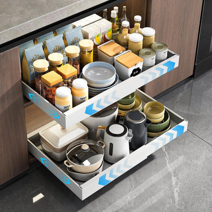 Mustorn 2 Pack Pull Out Cabinet Organizer, Slide Out Drawers for Cabinets, Peel and Stick, Heavy Duty Shelves for Kitchen, Cupboard, Pantry, Bathroom (16.5"D*11.8"W*3.94"H-Black)