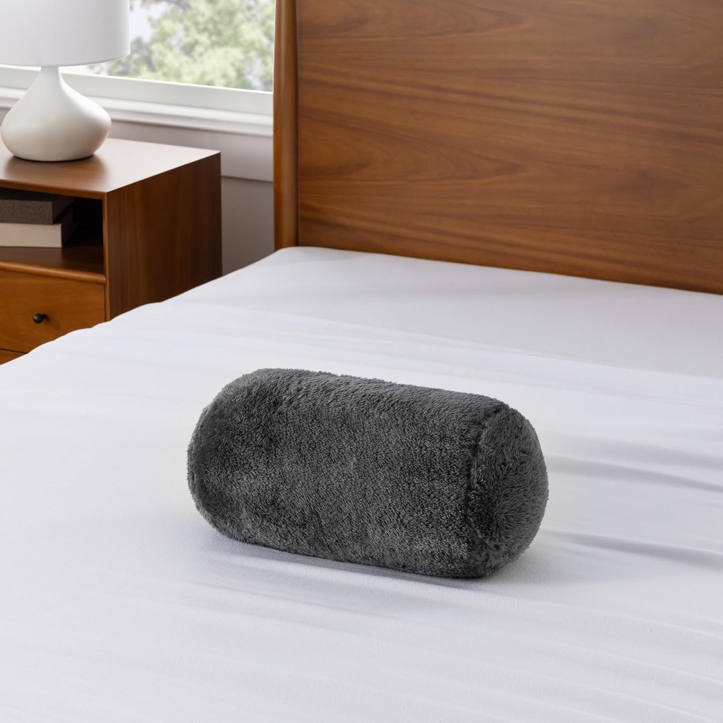 Berkshire Cervical Neck Roll Pillow with Extra-Fluffy™ Removable Cover, Multi-Purpose Bolster Cushion for Couch, Office & Travel, One Size 13.5" x 7.5", Smoke