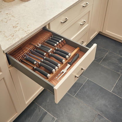 Rev-A-Shelf Trim-to-Fit Knife Block Drawer Insert Organizer with Separate Compartment for Kitchen Utensils, 55 Slot Storage Tray, Walnut, 4WDKB-WN-1