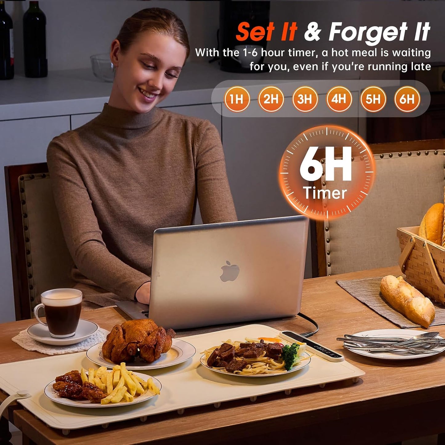 Warming Mat for Food Extra Large- 24"x16" Electric Warming Trays for Buffets Party, Food Warmers for Thanksgiving, Christmas House Warming Gift, Portable Heating Mat with 9 Temp Settings & 6H Timer