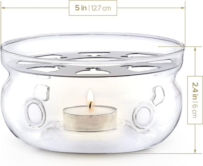 Teabloom Celebration Teapot Warmer - Standard Size (5-inch Diameter) - Heatproof Borosilicate Glass Tea Warmer - Tealight Candle Included