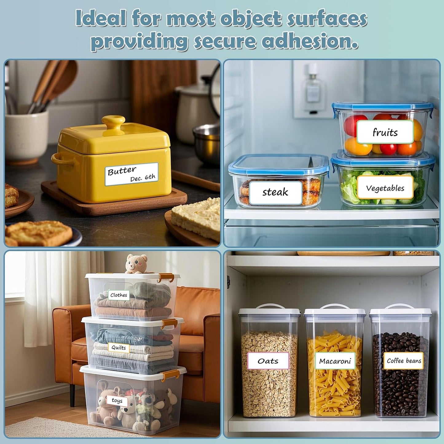 PPB Dry Erase Labels Stickers, Reusable Waterproof Removable Notes for Storage Bins, Freezer, Kitchen, Classroom, Whiteboard, All Purpose Use (1.2”x 2”, Multicolor, 60 Dots)