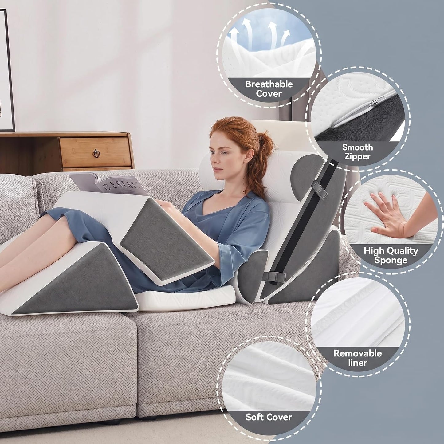 5PCS Wedge Pillow Set for After Surgery,Bed Pillow for Sleeping | Memory Foam Orthopedic Back Pillow for Pain Relief and Acid Reflux, Adjustable Sitting Up for Bed Post Surgery Pillow Green