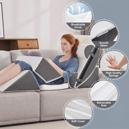5PCS Wedge Pillow Set for After Surgery,Bed Pillow for Sleeping | Memory Foam Orthopedic Back Pillow for Pain Relief and Acid Reflux, Adjustable Sitting Up for Bed Post Surgery Pillow Green