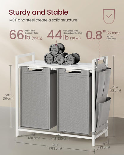 VASAGLE Laundry Hamper, Laundry Basket Sorter with 3 Pull-Out and Removable Bags, Shelf, Metal Frame, 3 x 10.6 Gallons (40 L), 36.4 x 13 x 28.4 Inches, Cappuccino Beige and Natural Beige UBLH301LH01