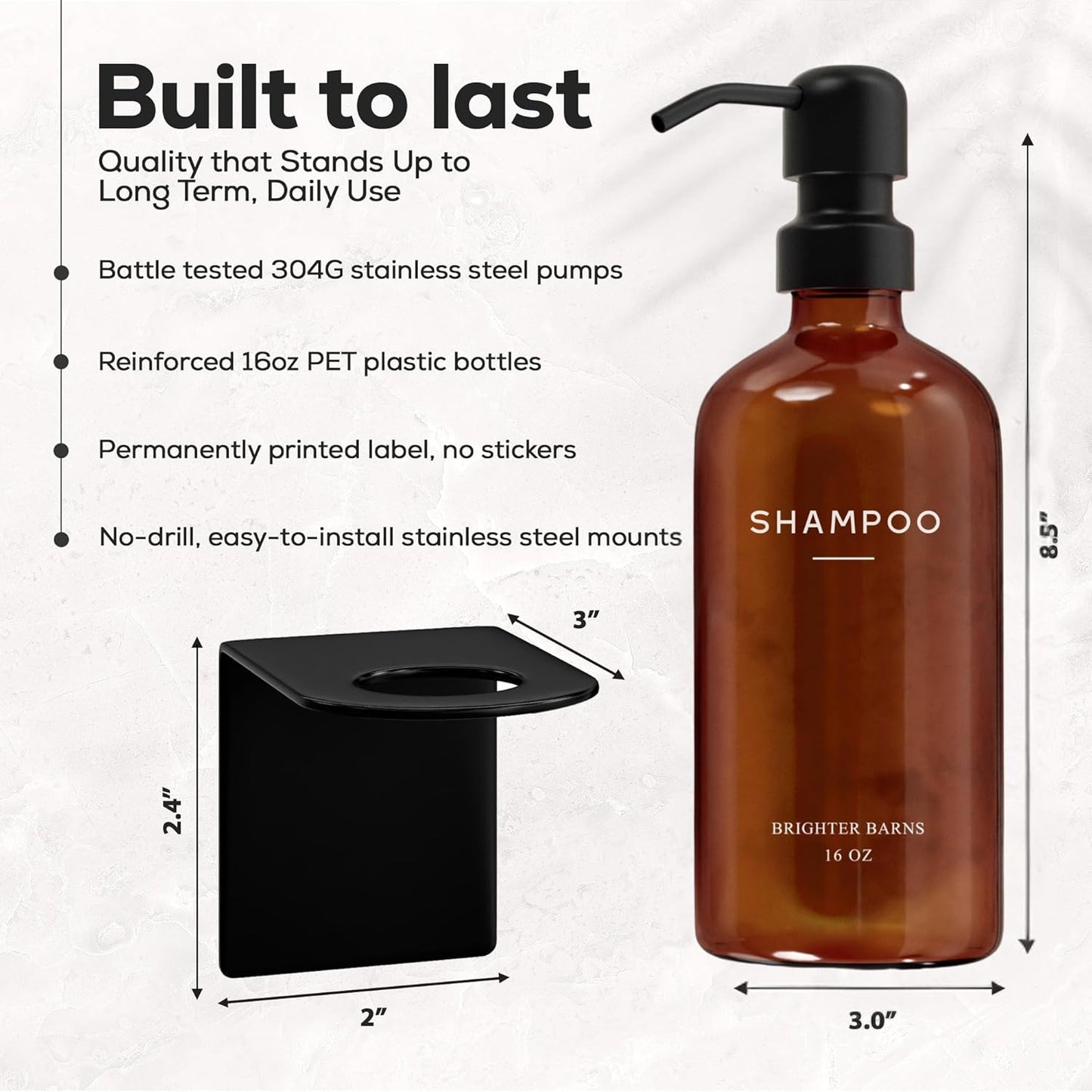 White Shampoo and Conditioner Dispenser Set Wall Mounted by Brighter Barns - Shower Dispenser 3 Chamber No Drill - Refillable Shampoo and Conditioner Bottles for Shower Wall in Airbnb, Hotel (White)