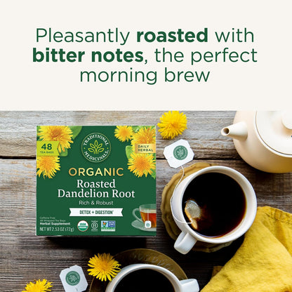 Traditional Medicinals Organic, Dandelion Leaf & Root - Dandelion Root Tea, Supports Normal Detox + Digestion - Kosher, Non-GMO, Caffeine-Free, Compostable - 16 Tea Bags