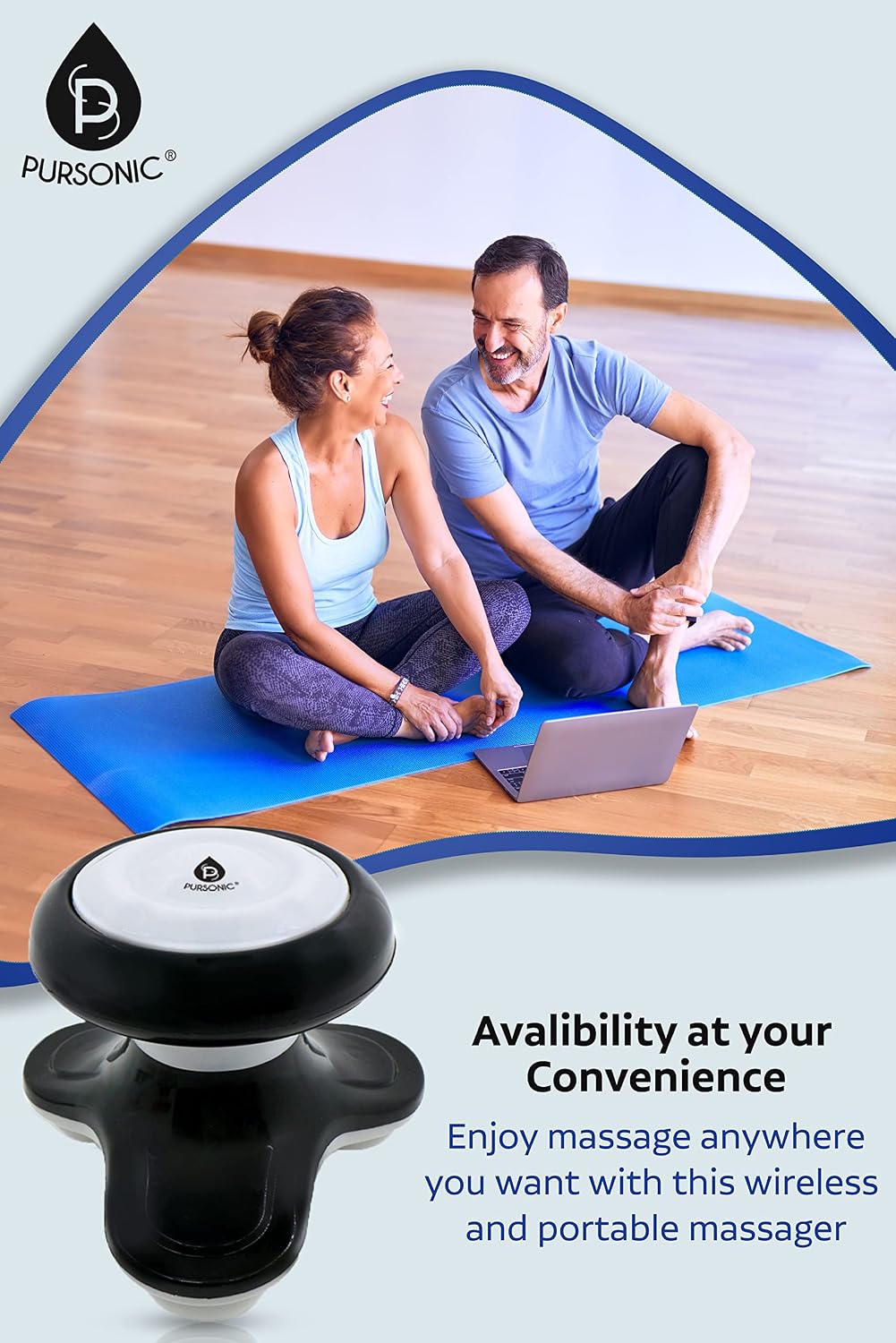 Pursonic Handheld Sport Massager Mini Portable for Hand, Head, Neck, Back, Legs & Arms Pain Relief Easy Grip Handle, 3 Vibrating Massage Modes (White)