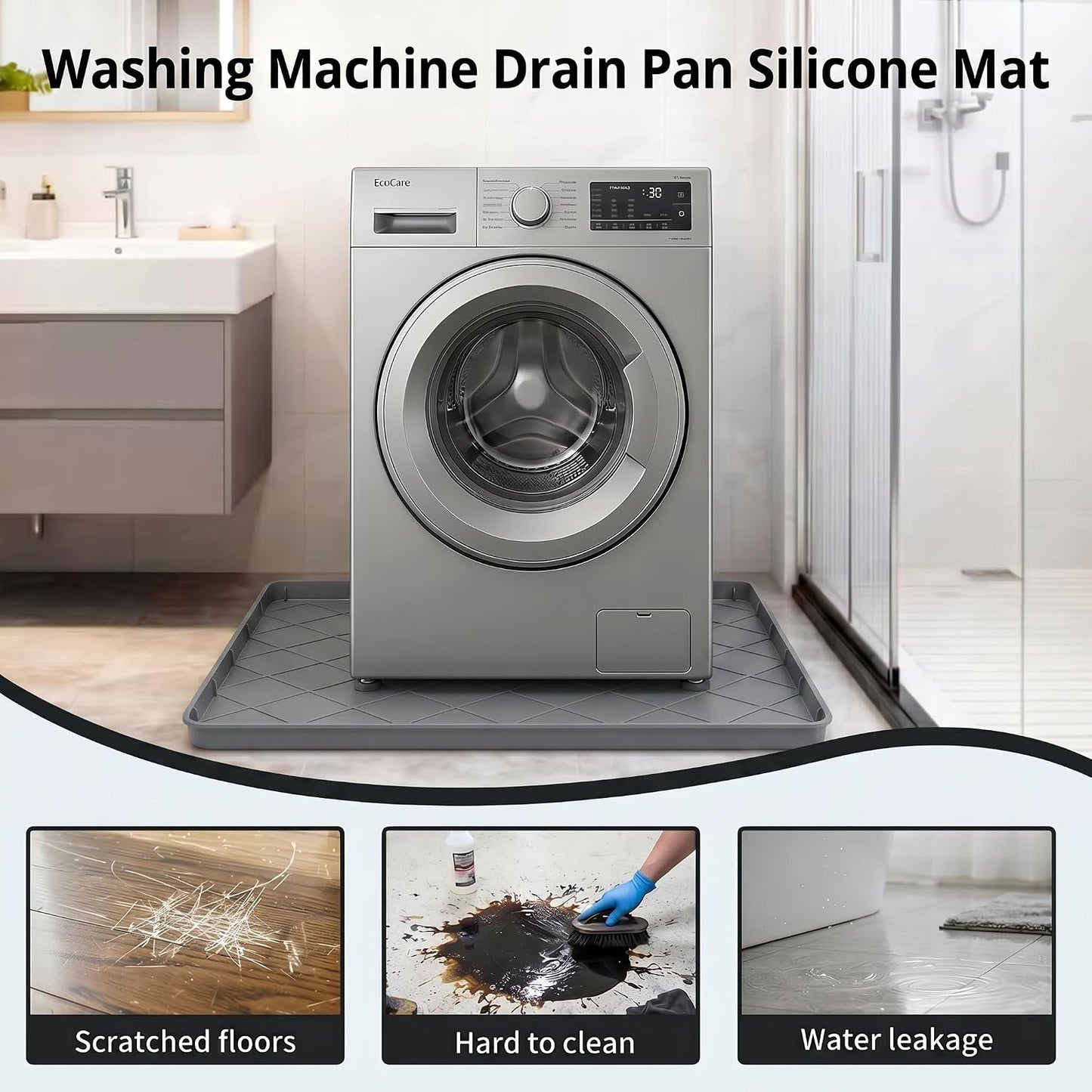 32"x30" Washing Machine Pan Silicone Mat, Upgraded 1" Raised Edges | Non-Slip Waterproof Washer Drip Tray for Under Washer & Dryer,Anti-Vibration Floor Protector for Refrigerator,Water Dispenser