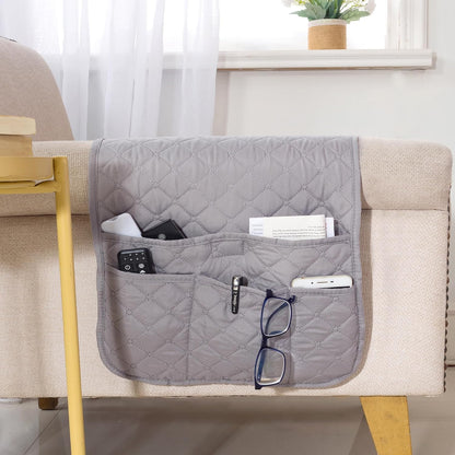 Armchair Caddy for Couch Remote Control Holder with 4 Pockets, Grey 1 Pack | Non-slip, Waterproof, Sofa Armset Organizer, Couch Chair Armrest Storage for TV Remote Control Phone Book Magazine 35"x13"