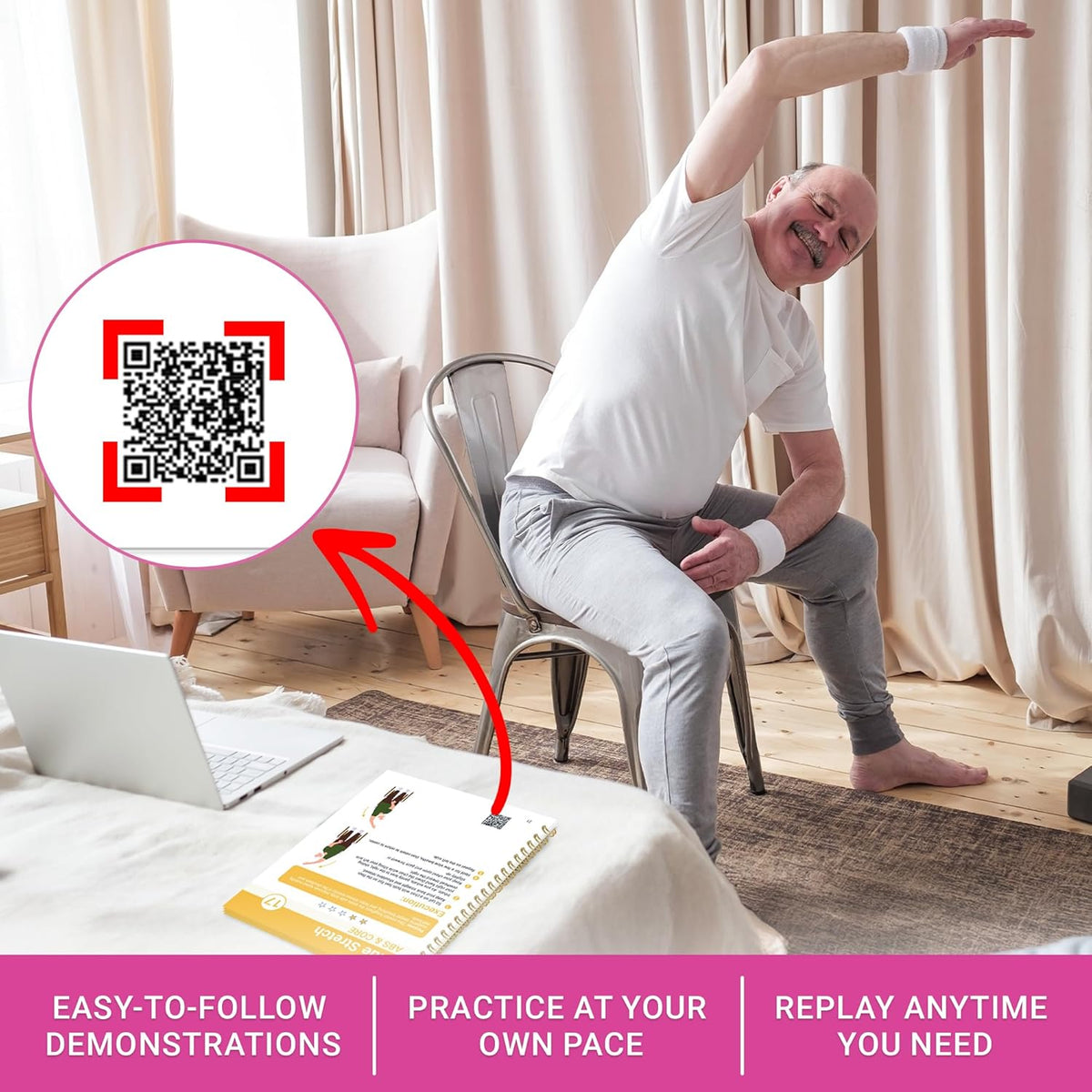 POCAZONE Chair Yoga Book for Seniors Over 60, 30-Day Exercise & Video Guide