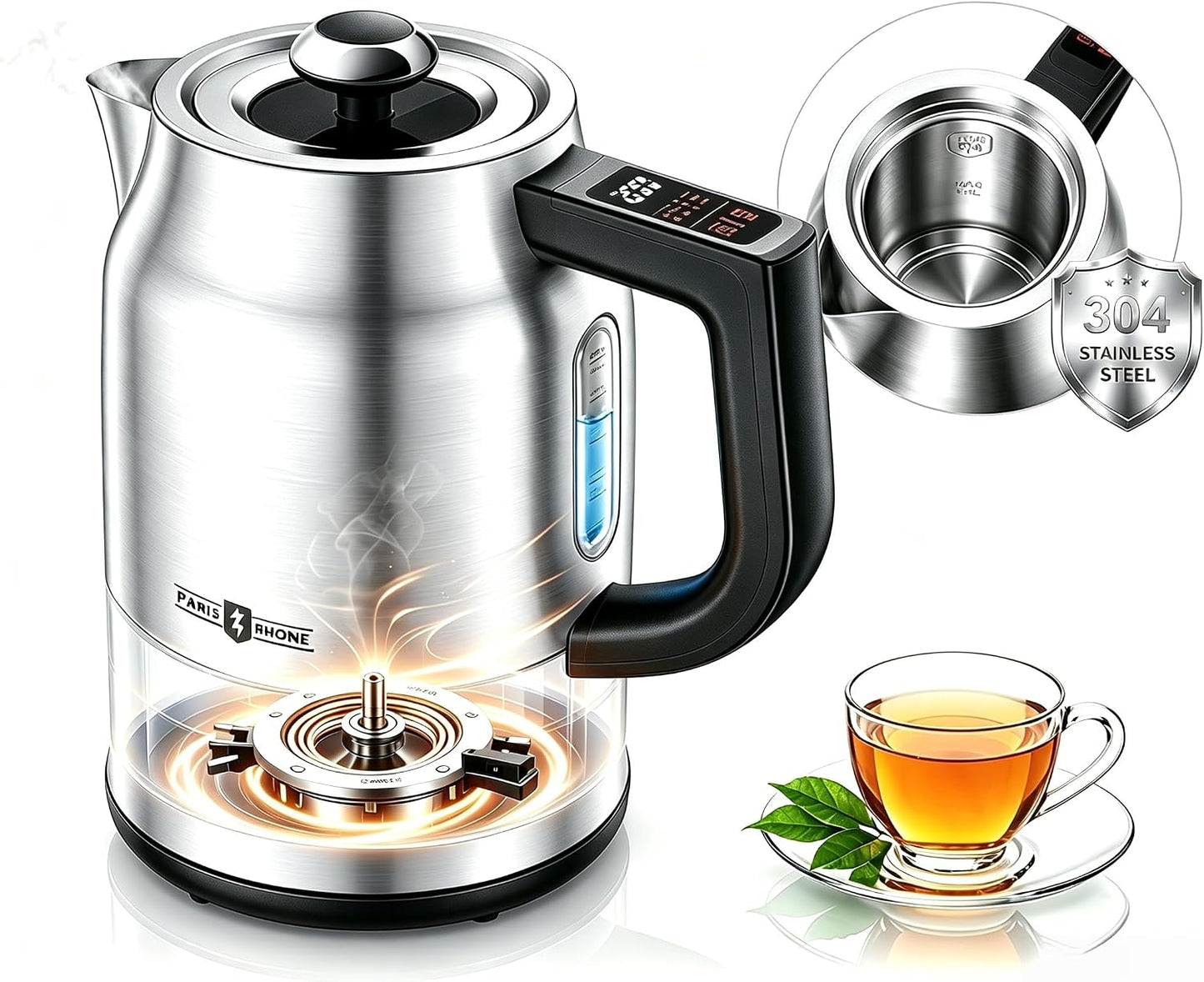Electric Kettle with Temperature Control, 1.7L 1500W Stainless Steel Tea Kettle, 13 Preset Temperatures, LED Display, Keep Warm 2 Hours, Strix Thermostat, BPA Free Hot Water Boiler for Tea & Coffee