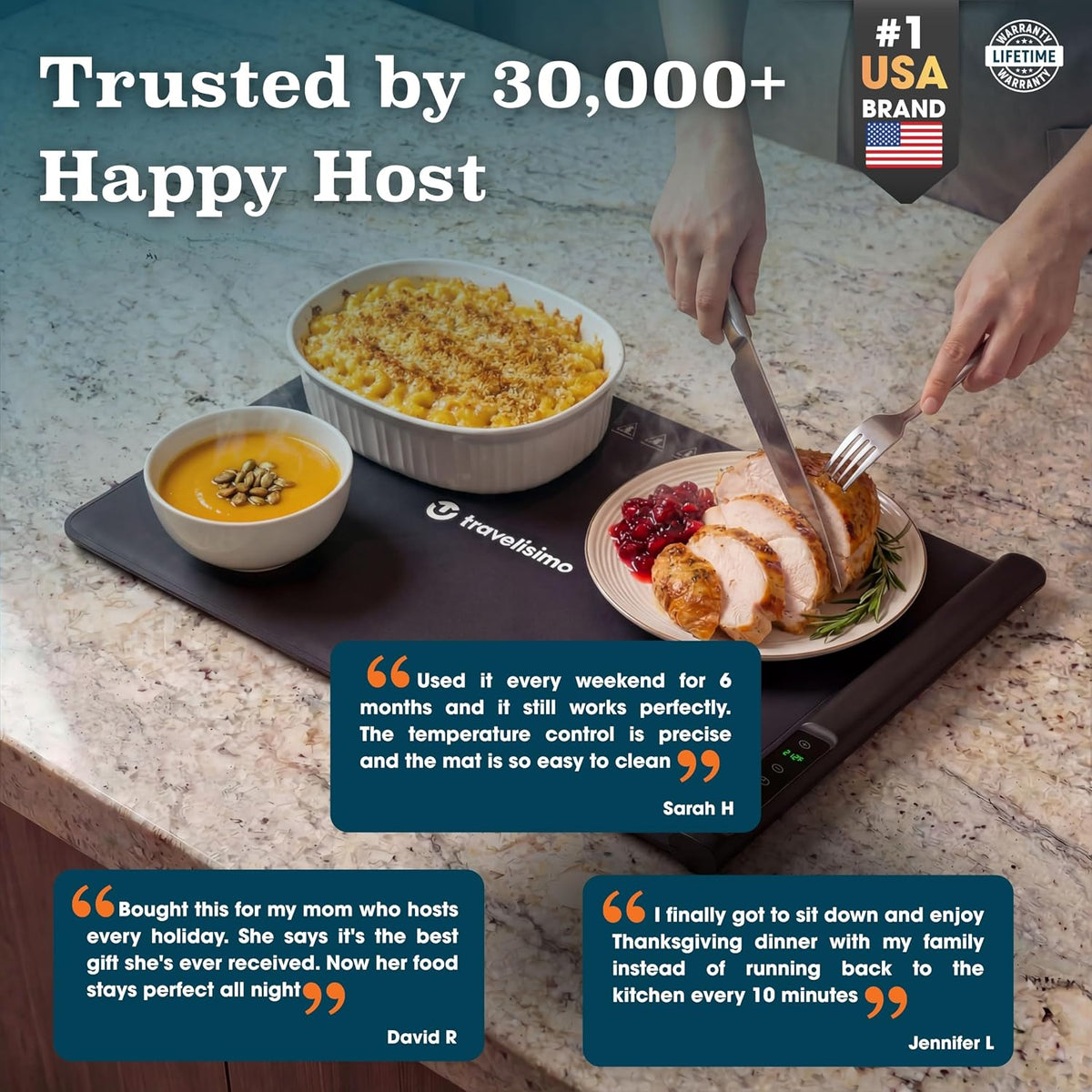 TRAVELISIMO Warming Mat for Food, 24x16in Warming Trays for Buffets Party & Family Dinners - Food Warming Mat Keeps Meals Warm & Ready to Serve, Rapid Heating Electric Warming Tray for Any Table