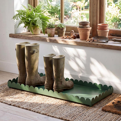Sieral 34" x 14" x 2" Scalloped Large Metal Boot Tray, Heavy Duty Waterproof Iron Shoe Mat for Entryway Indoor/Outdoor, Multipurpose Shoe Tray for Boots, Plants, Front Door